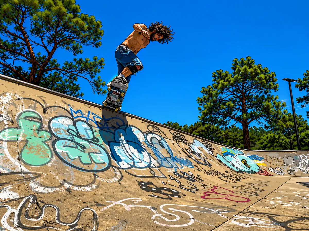 Luis skating a bowl