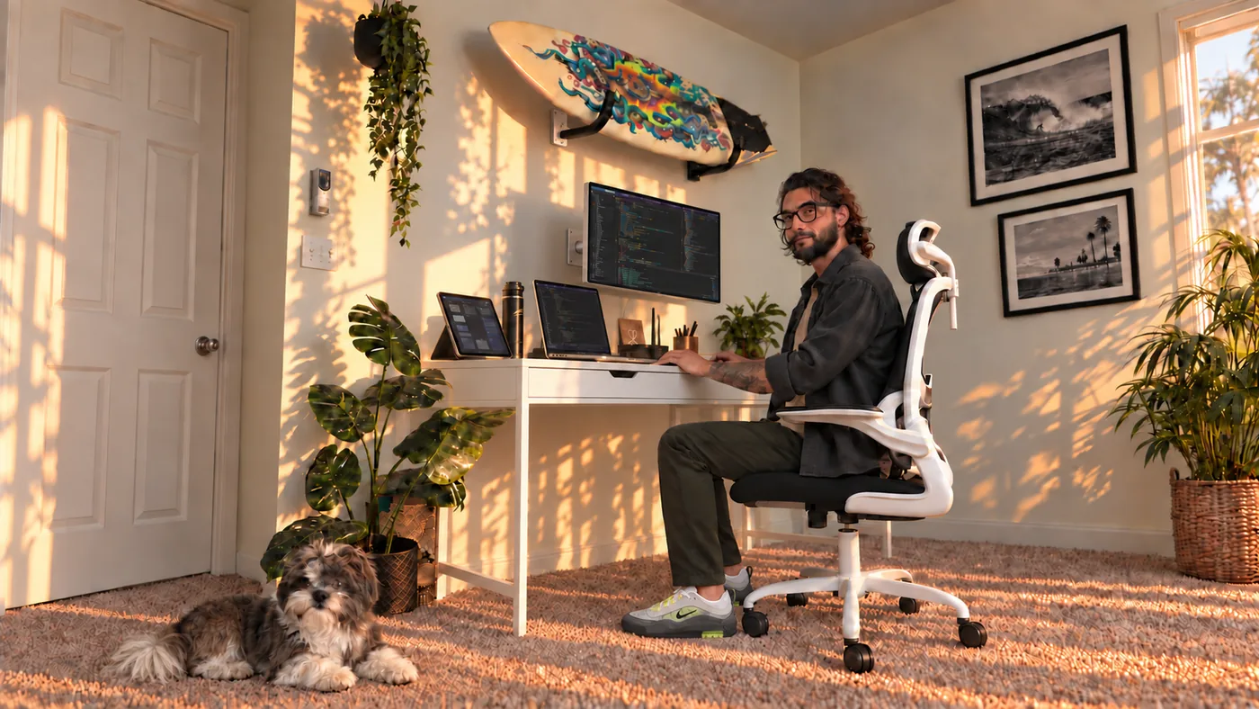 Luis Sandoval working at his desk